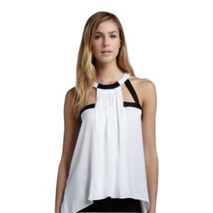 BCBGMaxAzria Irene Cut Out Halter Top Blouse. Black White Size Small #1273